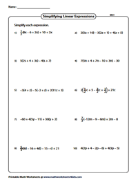 simplifying algebraic expressions worksheet 7th grade