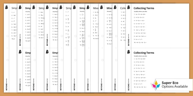 simplifying algebraic expressions worksheet with answers