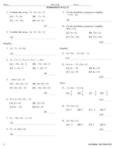 simplifying algebraic expressions worksheet with answers
