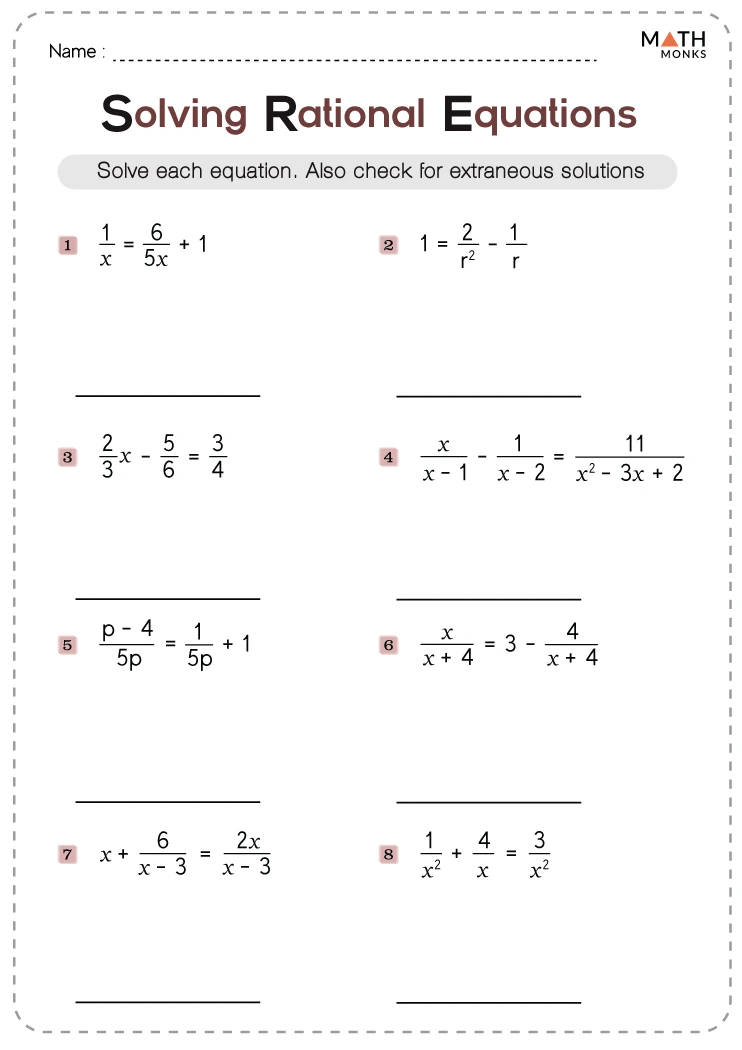 Rational Expressions Worksheets - Math Monks