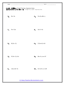 Simplifying Expressions Worksheets