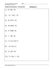 simplifying expressions with exponents worksheet