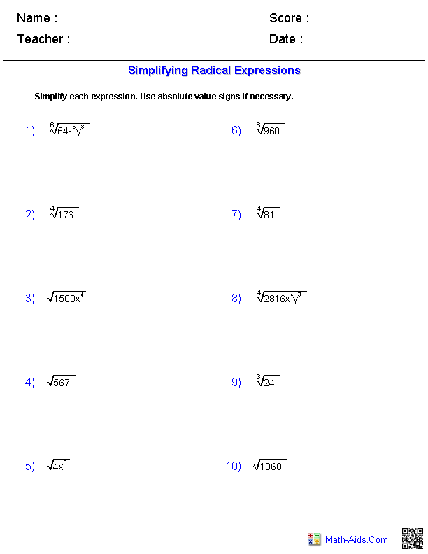 Algebra 2 Worksheets | Quadratic Functions and Inequalities Worksheets