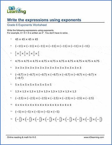Expressions with exponents | Worsheets library