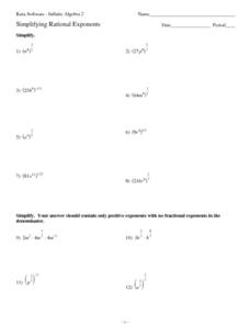 Simplifying Rational Exponents Worksheet for 9th - 12th Grade ...