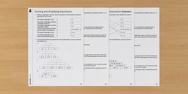 ? Forming and Simplifying Expressions Worksheet - Twinkl