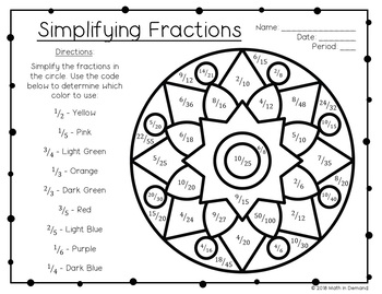 Simplifying Fractions Coloring Worksheet FREE by Math in Demand | TPT