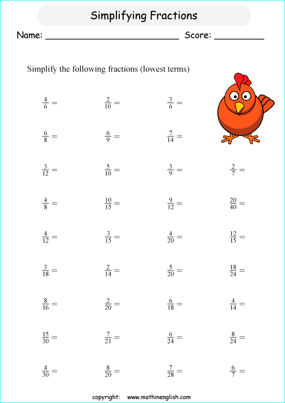 simplifying fractions worksheet free