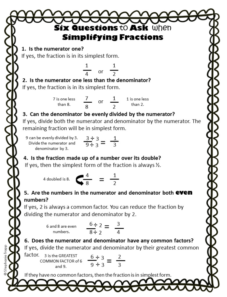 simplifying fractions worksheet free