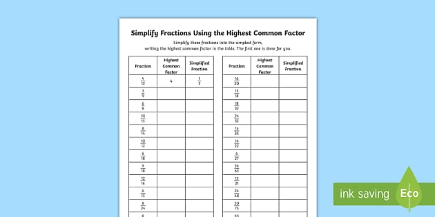 simplifying fractions worksheet grade 6