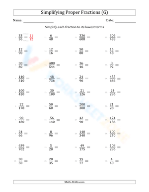 Simplify Fractions (hard) (7) Worksheet