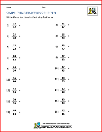 Simplifying Fractions Worksheet