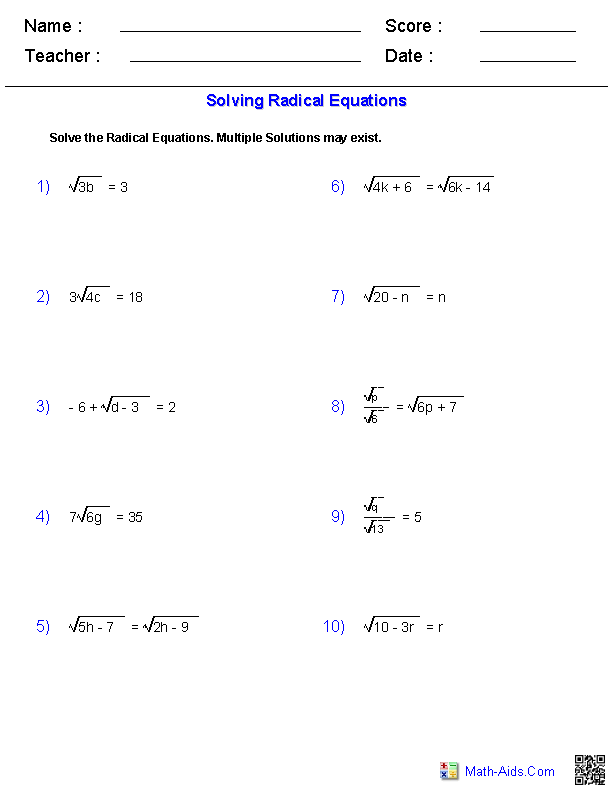 simplifying radical expressions worksheet answers