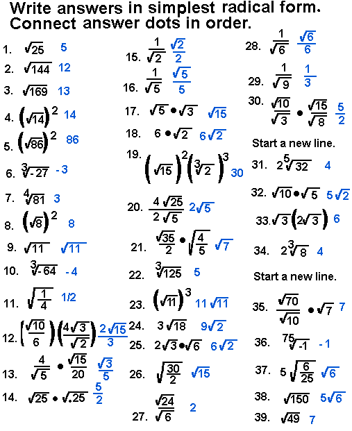 Simplify Radical Expressions Connect-the-Dots Puzzles