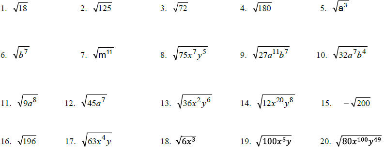 Simplifying radical expressions :: Algebra Helper
