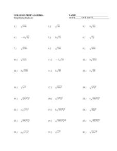 simplifying radical worksheet