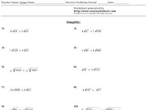 Adding Radicals Lesson Plans &  Worksheets Reviewed by Teachers