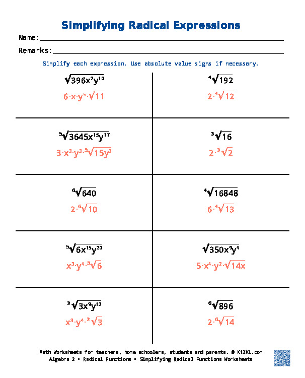 Free Algebra 2 worksheets for homeschoolers, students, parents and ...