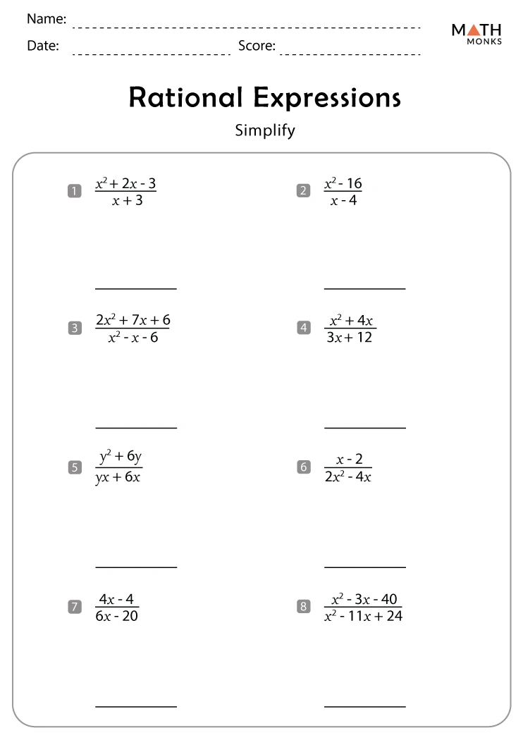 simplifying rational expressions worksheet answer key