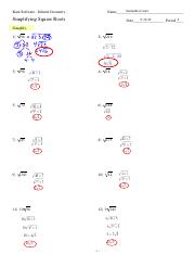 simplifying square roots worksheet answers
