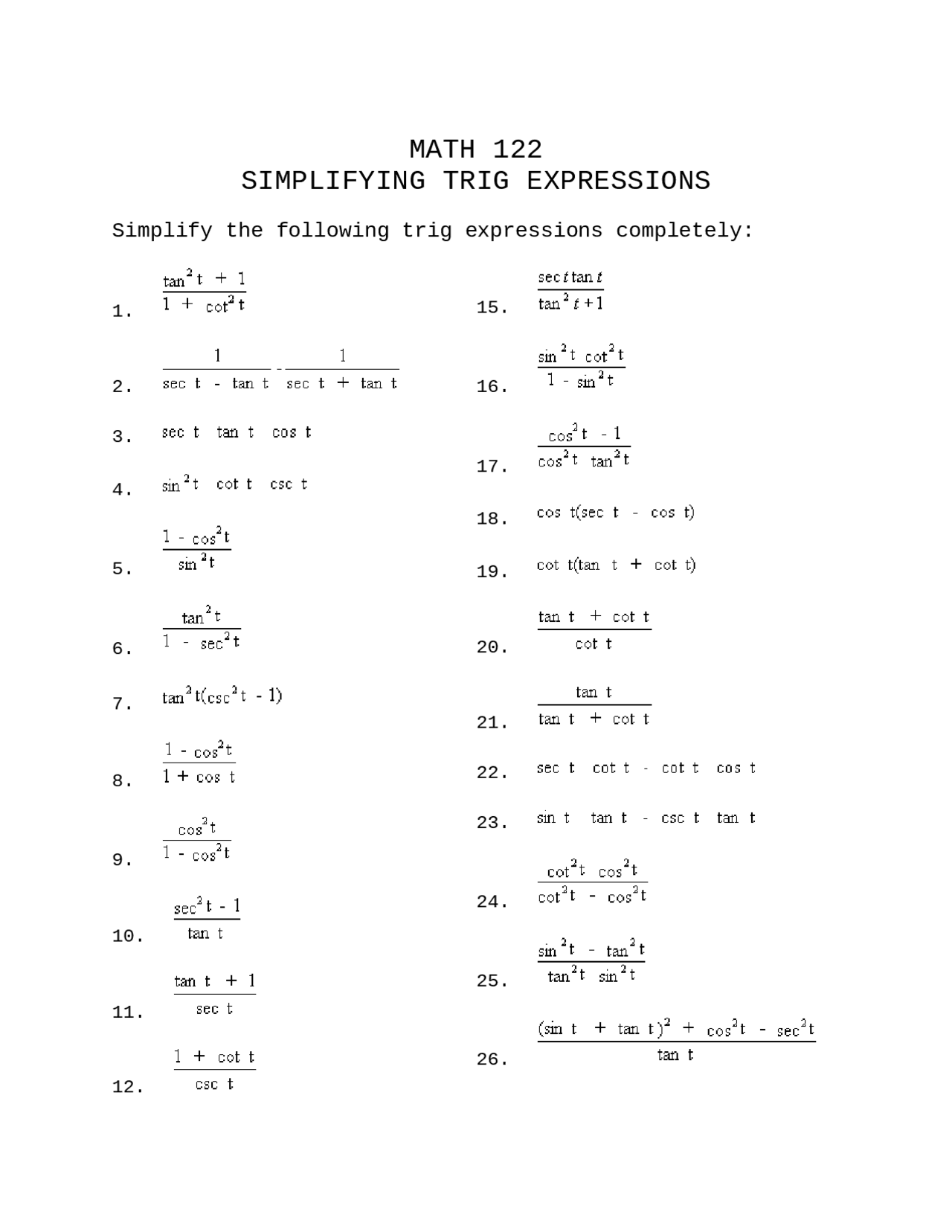 Simplifying Trigonometric Identities Interactive Worksheet 