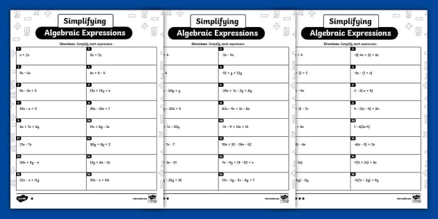 Simplifying Algebraic Expressions | Worksheet | Twinkl USA - Worksheets ...