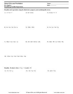 Worksheet: Simplifying Variable Expressions - Like Terms ...