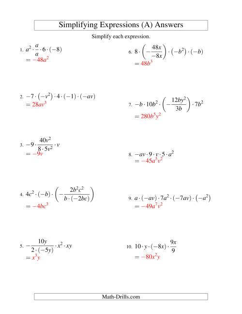Simplifying Algebraic Expressions with Two Variables and Five ...