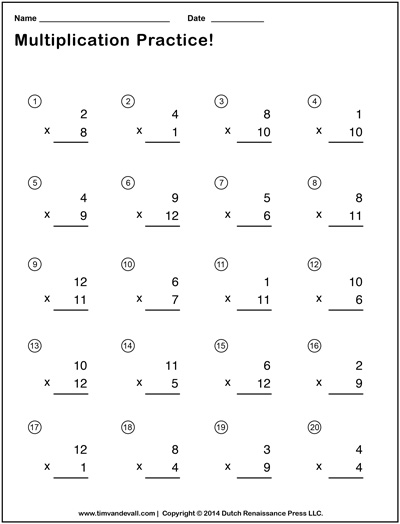 Simple Multiplication Worksheets - Printable PDF - Tims Printables