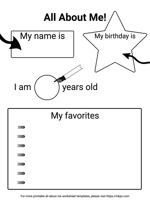 Free Printable Simple Black and White All About Me Worksheet ...