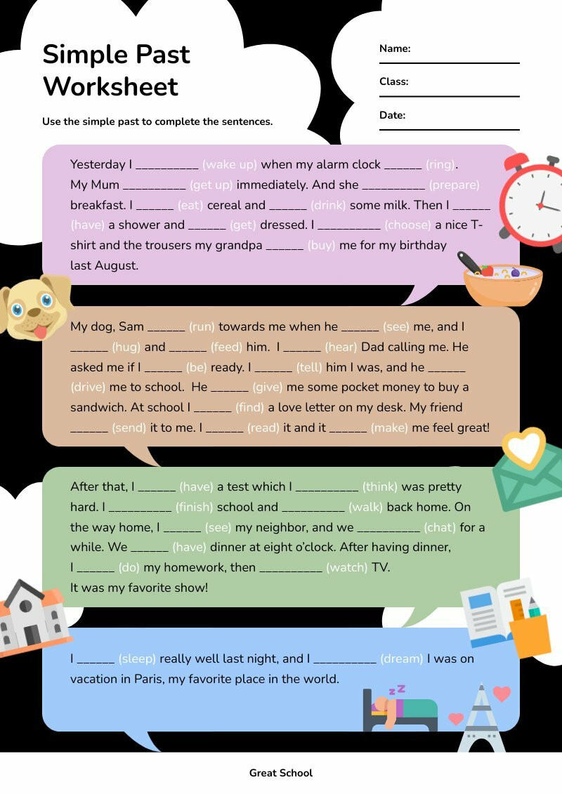 Past Simple Worksheet - Piktochart