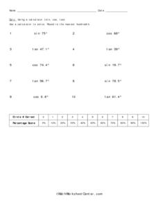 Using a Calculator (Sine, Cosine, Tangent) Worksheet for 10th ...