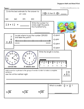 singapore math worksheet grade 1