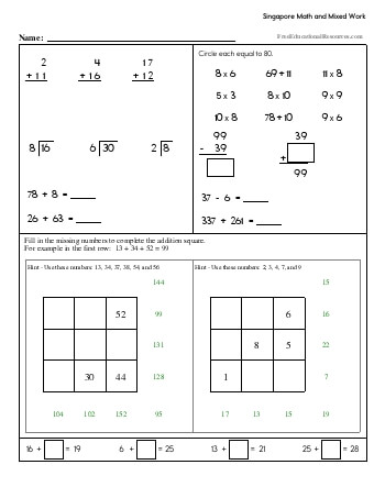 singapore math worksheet grade 1
