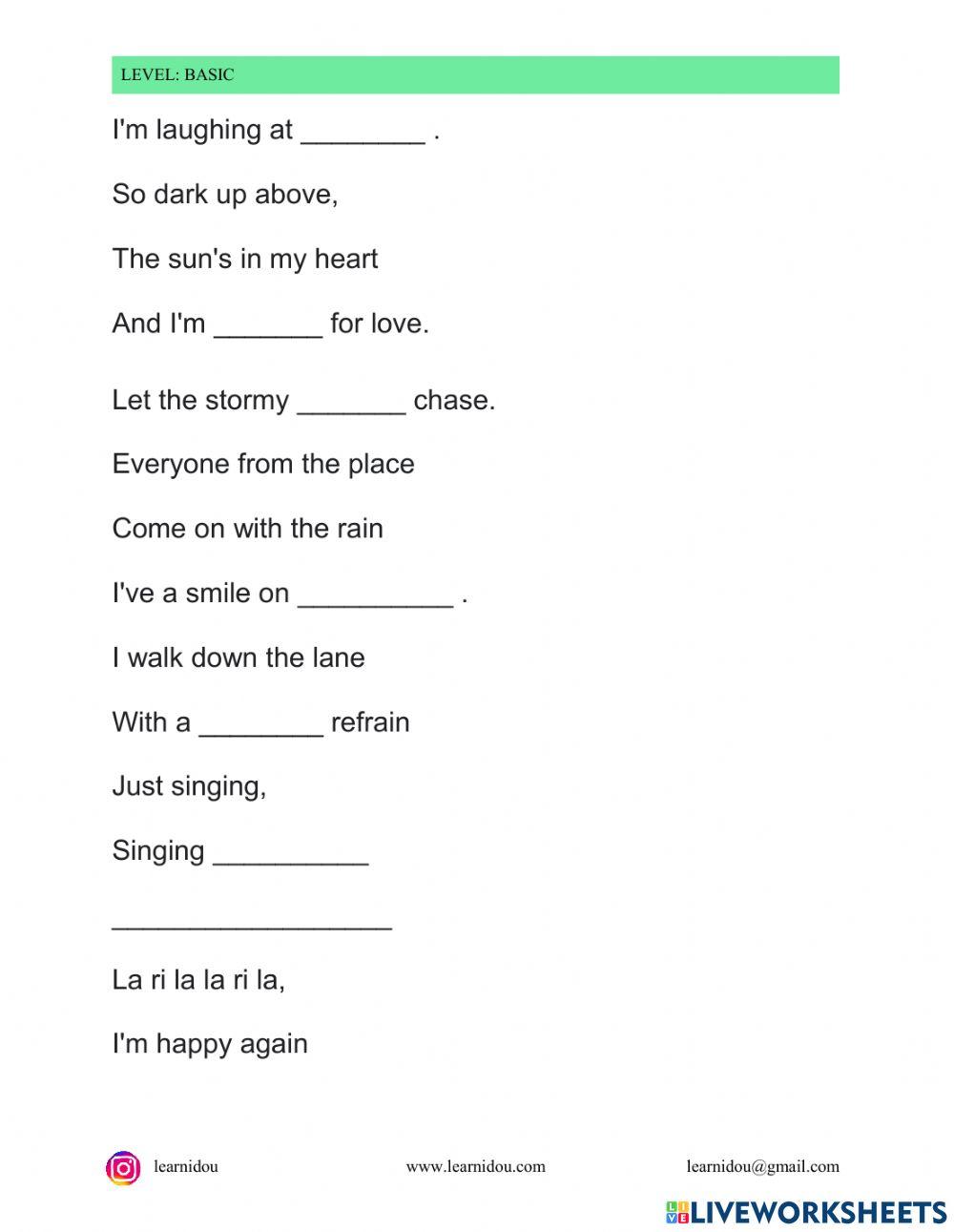 singin in the rain worksheet
