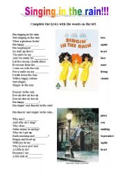singin in the rain worksheet