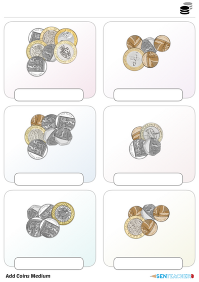 SEN Teacher : Coin Totals ⋆ Printable Worksheet