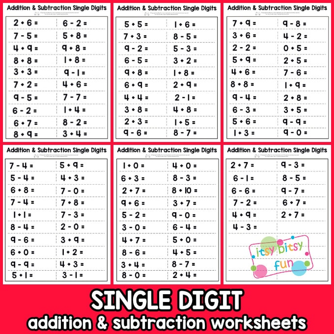 single digit addition and subtraction