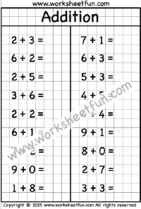 single digit addition worksheet first
