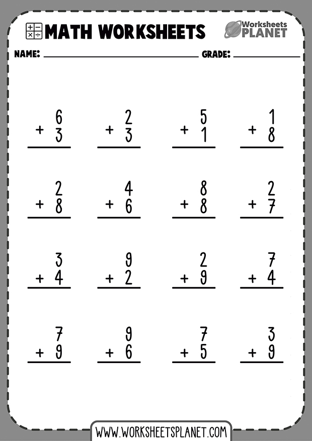 One 1 Diggit Addition Worksheets