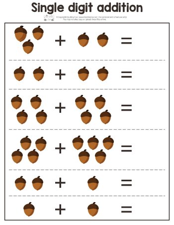 Fall Single Digit Addition Worksheets - Itsy Bitsy Fun