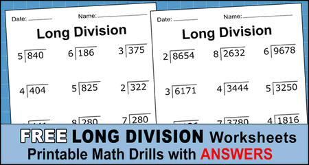 Long Division Worksheets &  Problems (Free Printable Math Drills ...