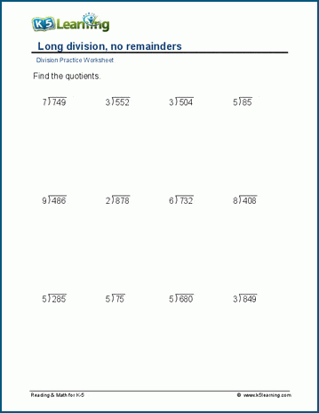 single digit division worksheet pdf
