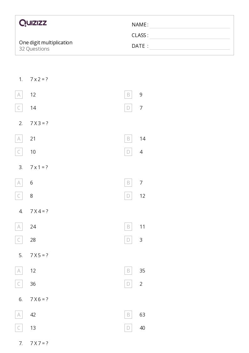 50+ One-Digit Multiplication worksheets for 3rd Grade on Quizizz ...