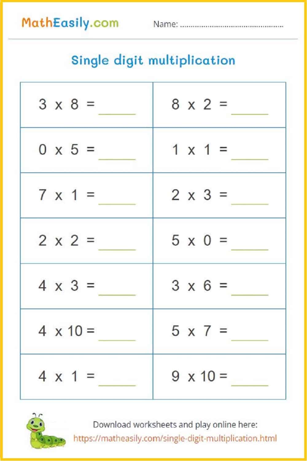 Single Digit Multiplication Games + Worksheets