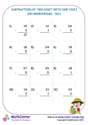 Subtraction of two digit with one digit (no regrouping) - no.1 ...