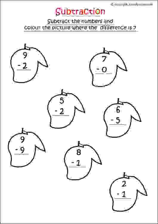 Single Digit Subtraction Worksheet 7