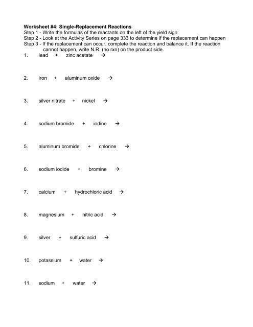 Worksheet #4: Single-Replacement Reactions ... - ScienceGeek.net