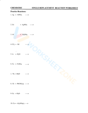 Grade 10 Single Replacement Reaction Worksheets 2024
