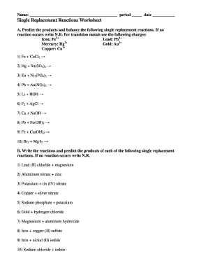 Single Replacement Worksheet - Fill Online, Printable, Fillable ...